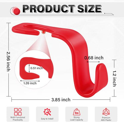 4 Pack Car Seat Headrest Hooks (4pc / Red)