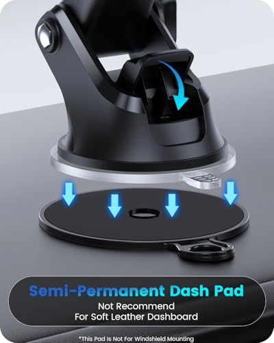 3-in-1 Car Phone Mount for Dashboard, Windshield & Air Vent – Strong Suction Cup Holder with Adjustable Arm & 360° Rotation – Universal Car Cell Phone Holder for iPhone & Android Smartphones (Black)