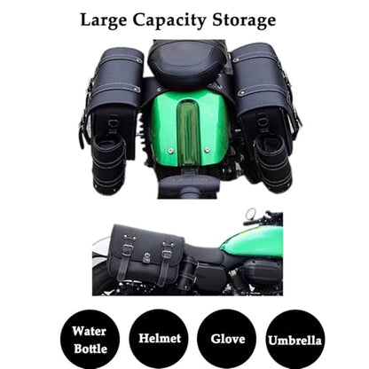 Faux Leather Motorcycle Saddlebags with Lock & Water Bottle Bag (Small With Cup Bag)