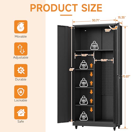 Metal Garage Storage Cabinet with 2 Doors (Black / 71"H(2-Door))