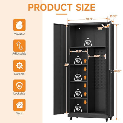 Metal Garage Storage Cabinet with 2 Doors (Black / 71"H(2-Door))