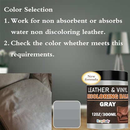 Gray Leather Recoloring Balm Vinyl Auto Dash Board Car Seats Interior Paint Furniture Dye Color Restorer Shoes Sofa Gloves Jacket Purse Bag Couch Stain Remover Fade Scratches Wear Out Repair (Gray)