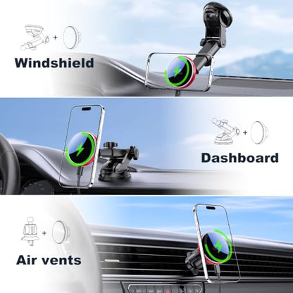 for Mag Safe Car Mount Charger Dash Windshield Vent Magnetic Phone Holder (Red)