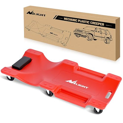 40" Mechanic Plastic Creeper with Padded Headrest and 6 Casters (Red)