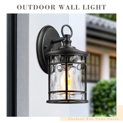 1 Light Outdoor Wall Mounted Lighting (Black - Water Ripple Glass / 11.4 Inch)