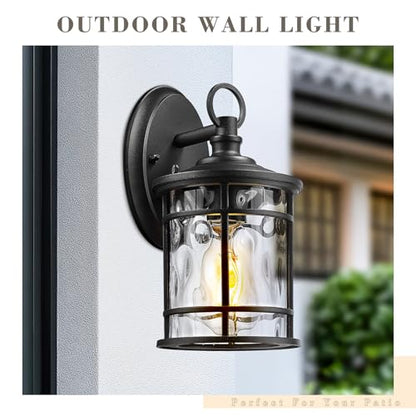 1 Light Outdoor Wall Mounted Lighting (Black - Water Ripple Glass / 11.4 Inch)