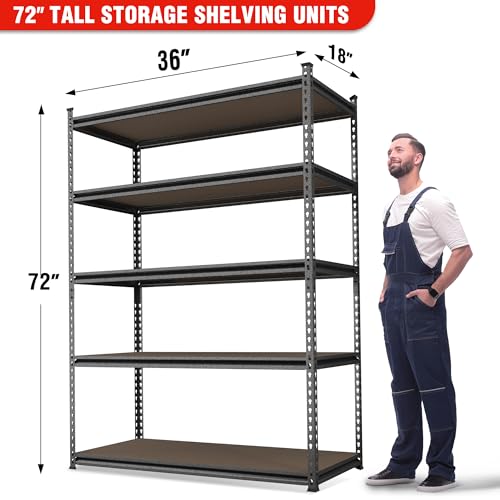 5 Tier Adjustable Metal Shelving (Black / 36"W x 18"D x 72"H)
