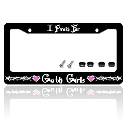 I Brake for Goth Girls License Plate Frame Stainless Steel 6.3 X 12.2 Inch (I Brake For Goth Girls)