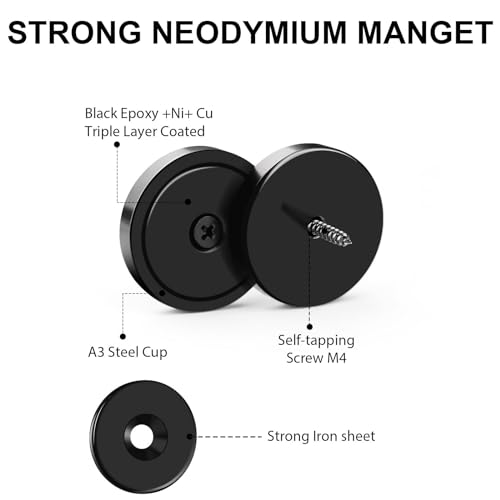 Strong Magnets Heavy Duty Screw On Neodymium 30LBS Magnet 12 Pack (Black / 0.78in)