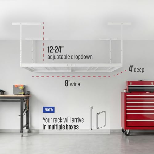 White 4x8 Overhead Storage Rack w (White / 12"-21")