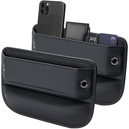 Premium Leather Car Seat Gap Filler Organizer (02 Black, 2 Pack)