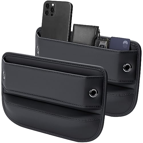 Premium Leather Car Seat Gap Filler Organizer (02 Black, 2 Pack)