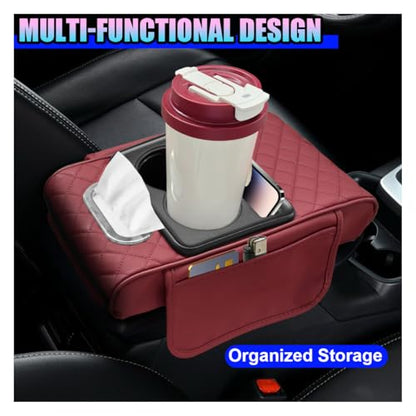 Leather Car Center Console Cover (Burgundy)