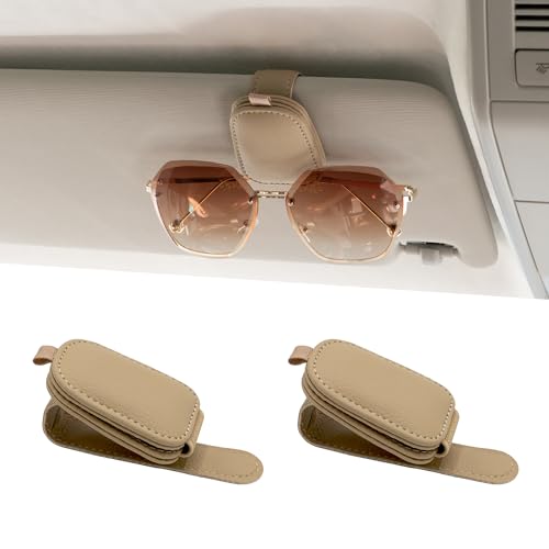 Magnetic Leather Sunglasses Holder for Car (Beige)