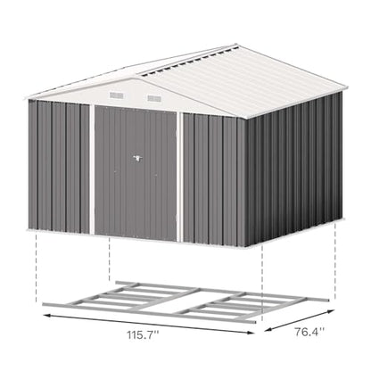 10x8 FT Outdoor Storage Shed with Floor Frame (Brown / 10x8 FT)