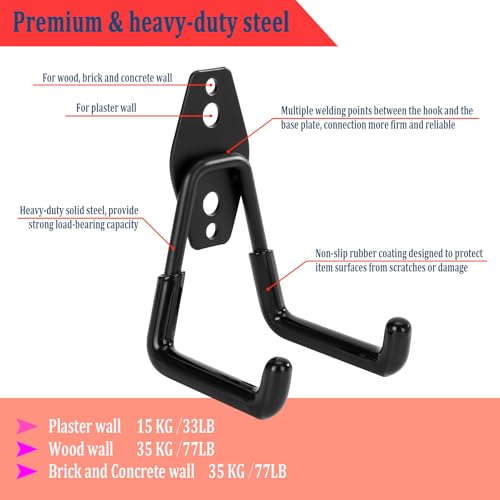 4 Pack Garage Hooks Heavy Duty (4 Pack/Black)
