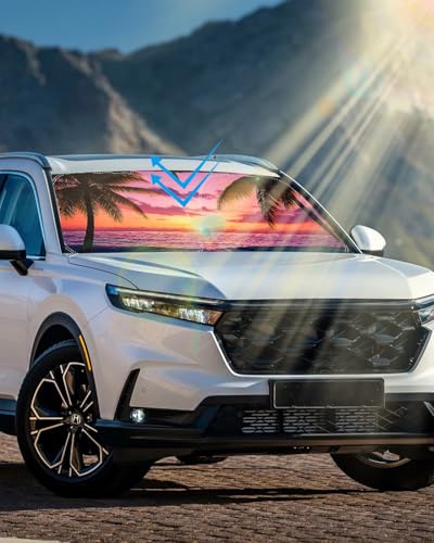 Sunset Beach Car Windshield Sun Shade Compatible with Honda CRV CR (Honda CRV 2012-2016 - sunset beach)