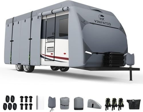 RV Cover 7 Layers Heavy Duty RV & Trailer Cover (Travel Trailer Cover(Grey) / Fits 38-40FT)