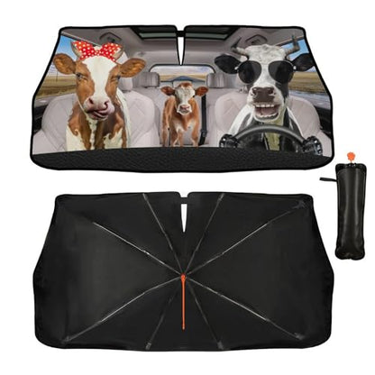 Funny Cow Car Windshield Sunshade Umbrella Cow Driver Sun Shade Umbrella for Car Foldable Windshield Umbrella Block UV Rays Heat Keep Vehicle Cool for Cars SUV 57"x30" (funny cow)