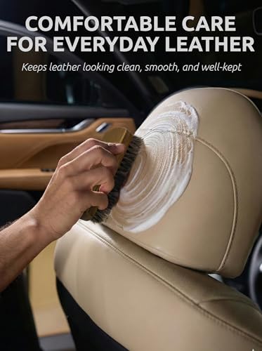 Leather & Upholstery Cleaning Brush Set with Compact Wood Handle (Brown)