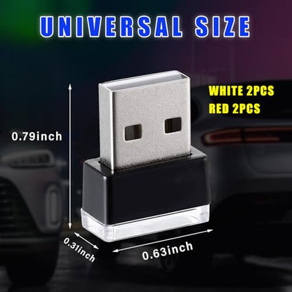 4 PCS USB LED Car Interior Atmosphere Lamp (White & Red)