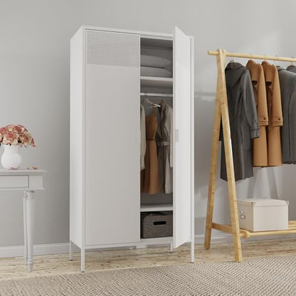Metal Storage Cabinets Locker with Hanging Rod and Adjustable Shelves (White / 71''H-Wardrobe)