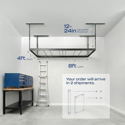 MonsterRax 4x8 Overhead Garage Storage Rack (Hammertone / 12"-24")
