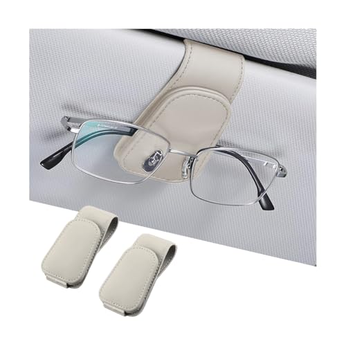 2PCS Sunglasses Holders for Car Sun Visor (2 Pack / Light Beige/Leather)