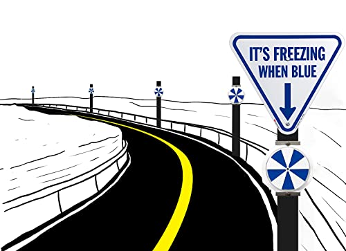 It's Freezing When Blue Inverted Triangular Sign with Down Arrow (Freezing When Blue Sign)