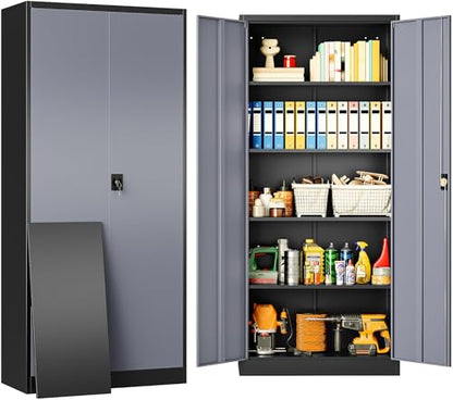 Metal Storage Cabinet with 2 Doors and 5 Shelves (71"H x 31.5"W x 16"D-B / Black Gray)