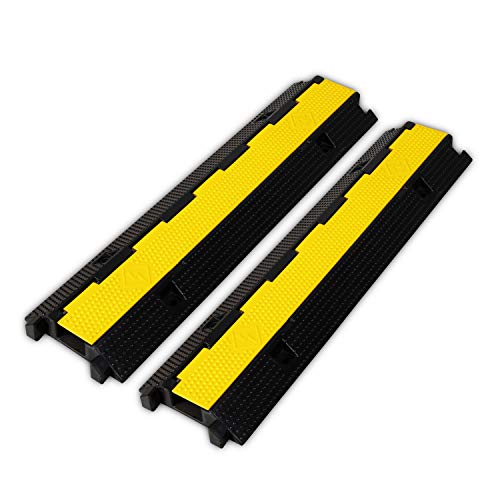 2 Pack Rubber Cable Ramp Hose Cable Protector Ramp 1 Channel 22000Lbs Load Capacity Traffic Speed Bump Wires Power Lines Extension Cord Cover for Indoor Outdoor (22000lbs-1channel-2pack)