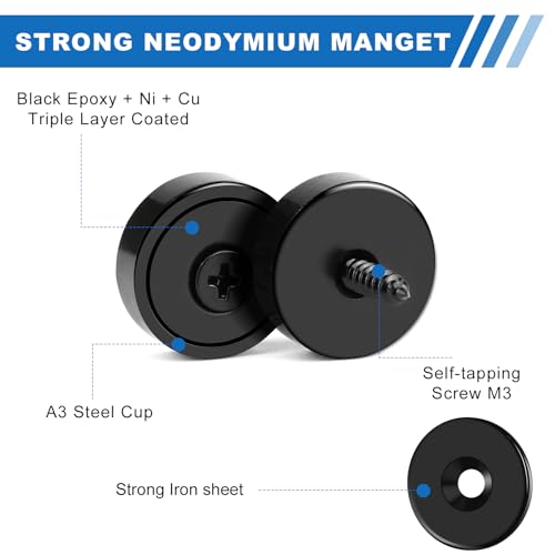 Strong Magnets Heavy Duty Screw On Neodymium 20LBS Magnet 12 Pack (Black / 0.63in)