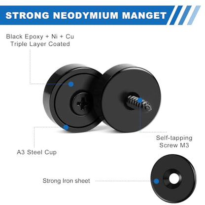 Strong Magnets Heavy Duty Screw On Neodymium 20LBS Magnet 12 Pack (Black / 0.63in)