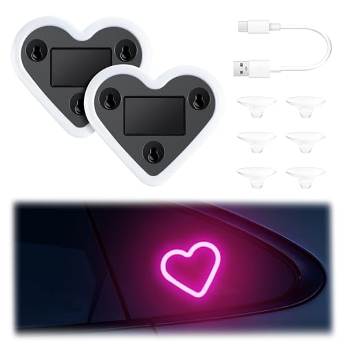 Heart Shaped Solar Powered Car LED Interior Ambient Light (Pink / 2PCS)