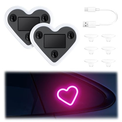 Heart Shaped Solar Powered Car LED Interior Ambient Light (Pink / 2PCS)