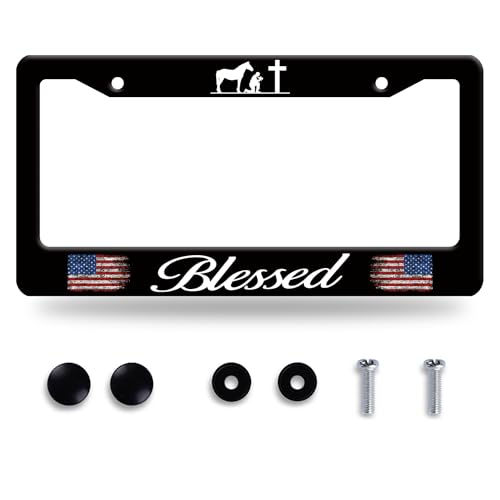 Blessed American Flag Pray Stainless Steel License Plate Frame for US Cars (Blessed)