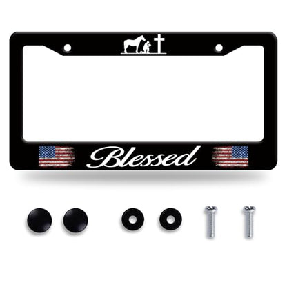 Blessed American Flag Pray Stainless Steel License Plate Frame for US Cars (Blessed)