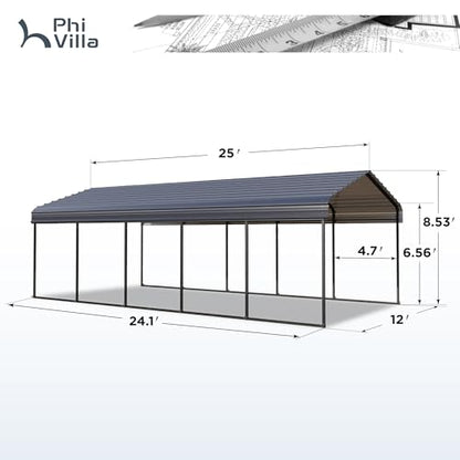 12x25ft Carport (Gray / 12x25ft)