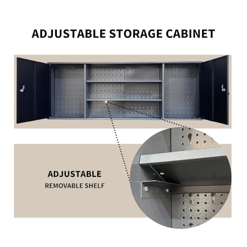 Metal Storage Organization System Workbench Set with Hanging Cabinets & Pegboards (04)