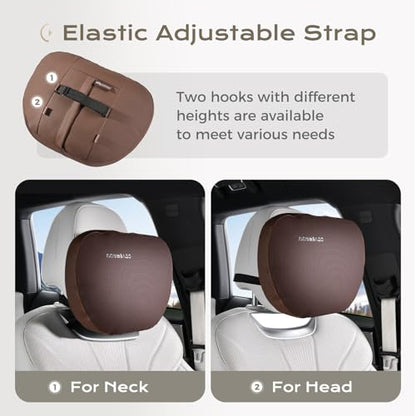 Leather Car Headrest Pillow Car Neck Pillow with Adjustable Strap (Coffee / 1 Piece)