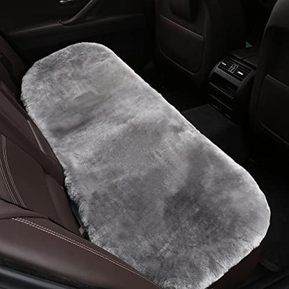 Genuine Sheepskin Car Seat Cushion Seat Covers for Cars Trucks SUV Comfort Seat Protector Pad for Car Driver Seat Car Accessories (Grey / 2 Front Seat Cushions & Bench Seat Cushion-3 Pcs)