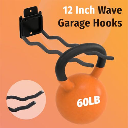 4 Pack 12 Inch Wave Garage Hooks Wall Mount Hangers