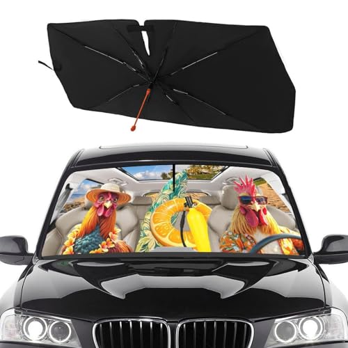 Funny Rooster Chicken Car Windshield Sunshade Umbrella Foldable (57X31 Inch / Color-0705-6)