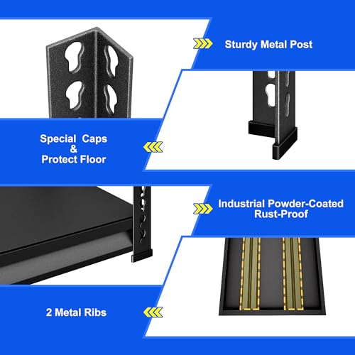 48" W Garage Shelving Heavy Duty (Black / 48"W×16"D×72"H)