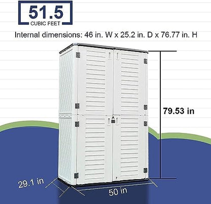 Outdoor Storage Cabinet Waterproof (66 Cu.ft White Shed-08H)