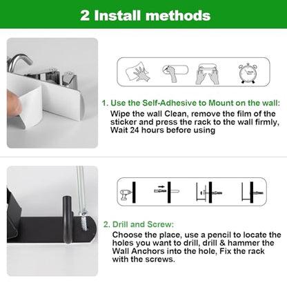 2 Racks and 3 Hooks Mop and Broom Holder Wall Mount (2 Racks 3 Hooks / Black)