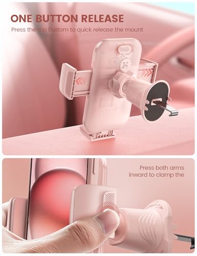 2026 Wider Clamp & Metal Hook Car Phone Holder Vent Accessories (NEW Upgraded - Pink)