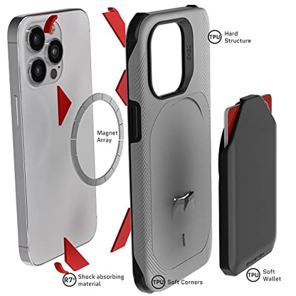 EXEC iPhone 13 Pro Wallet Case with Removable Card Holder for MagSafe Charger and Supports Magnetic Car Vent Mounts Protective Phone Cover Designed for 2021 Apple iPhone13Pro (iPhone 13 Pro / Gray)