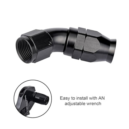 12AN 45 Degree PTFE One Piece Full Flow End Hose Fitting Aluminum Black (12AN / 45 Degree)
