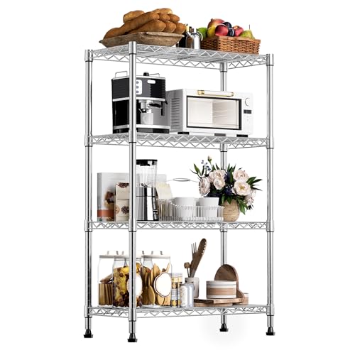 1000 lbs Storage Shelving Steel Heavy Duty 4 (4 Tier 13.7" D x 29.5" W x 47.2" H / Chrome)